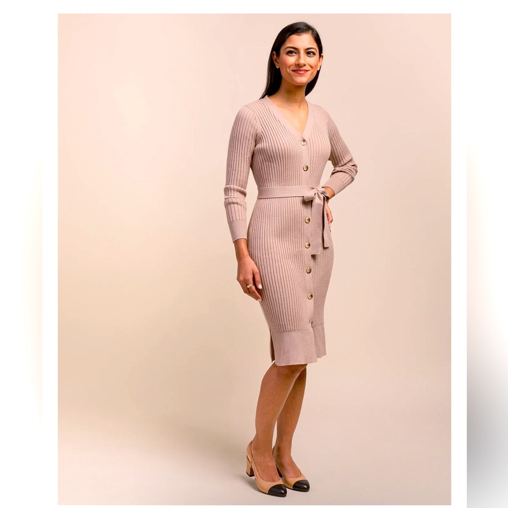 Beautiful beige sweater dress belted cardigan by edited pieces size small